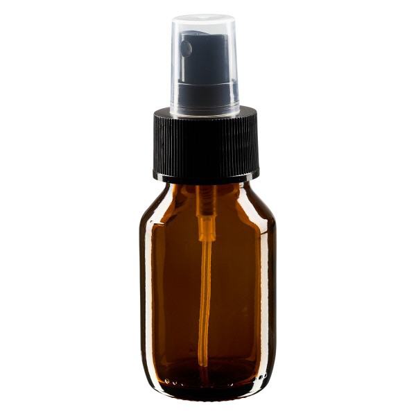 50 ml medicinflaske brun, med pumpesprøjte sort ApoGlas. Farmaceutisk kvalite...