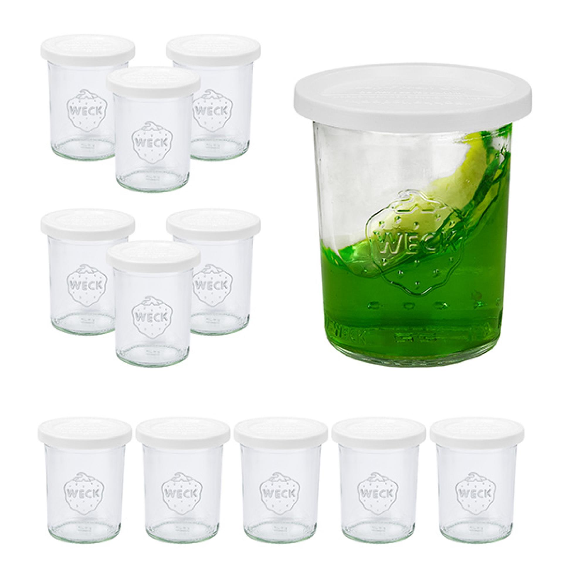 Sæt med 12 Weck-krukker 160 ml Briller med 12 plastlåg