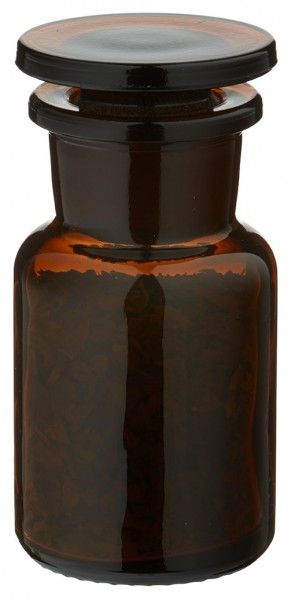 Idé til krydderiglas: apotekerflaske 50 ml med bred hals i ravfarvet glas