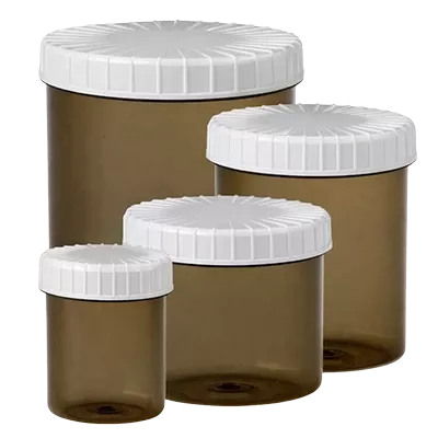 Brun, gennemsigtig skrueæske med rillet låg